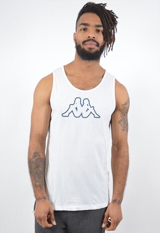 KAPPA MENS VINTAGE VEST TOP MEDIUM WHITE 90S