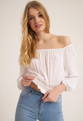SUBDUED WHITE CROCHET BLOUSE