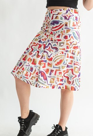 VINTAGE 80S ABSTRACT PATTERN SKIRT IN MIDI LENGHT