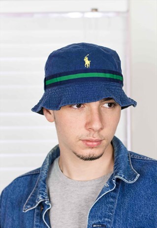 VINTAGE RALPH LAUREN REVERSIBLE BUCKET HAT LOGO 90S S 2.3