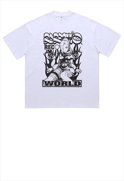 I-girl print t-shirt Y2K anime skater tee in white