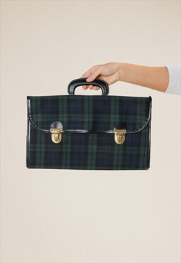 Vintage 60s Checkered Blue&Green Clap Closure Foldable Bag