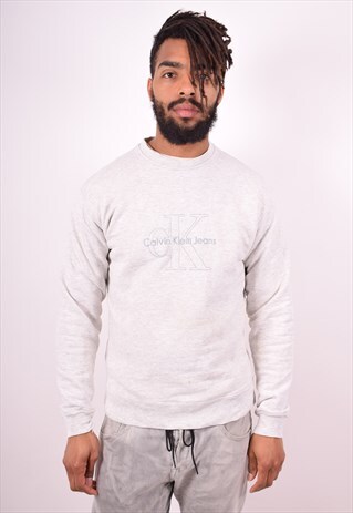 CALVIN KLEIN MENS VINTAGE SWEATSHIRT JUMPER MEDIUM GREY 90S