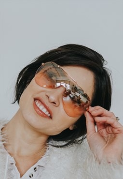 Polarized Visor Sunglasses in Light Gold with Rose lens