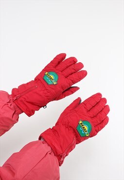 Vintage 90s ski gloves, red winter skiing accessories snow 