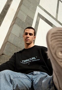 Regular fit black crewneck sweatshirt - Twincurl TM
