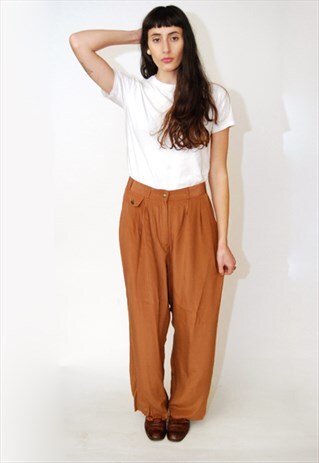 SILK TROUSERS (L) VINTAGE 80S PANTS SLACKS BAGGY LOOSE FIT