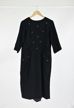 80s Vintage Tailoring Black Dress Grape Beaded Embellishment