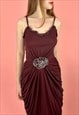 CORNELIOUS 70'S VINTAGE RUCHED PURPLE SILVER LUREX DRESS