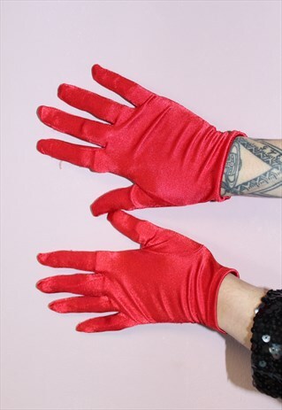 VINTAGE 90S RED SATIN GLOVES PARTY GIFTS FOR HER DATE NIGHT