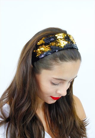 BLACK & GOLD SEQUIN FESTIVAL BANDANA HEADBAND