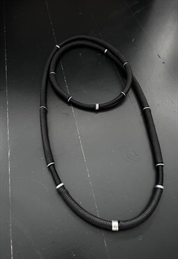 Long Two Circle Black Goth Rope Necklace 