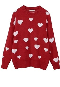 Heart knitwear sweater love knitted jumper in red white