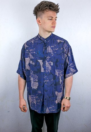 VINTAGE PATTERNED GRANDAD COLLAR SHIRT