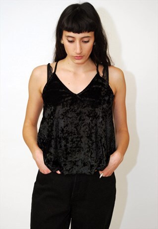 VELVET CAMI TOP (S/M) SPAGHETTI STRAP 90S TANK VEST GRUNGE