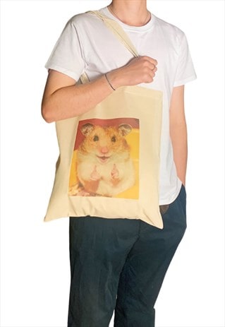 HAMSTER THUMBS UP FUNNY MEME TOTE BAG