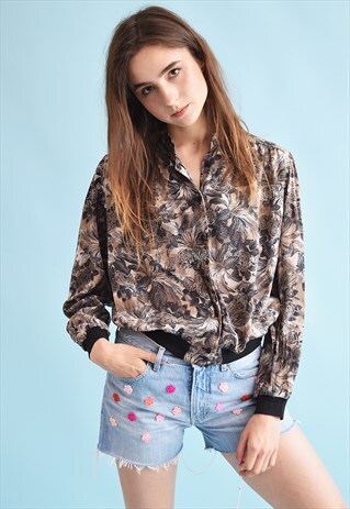 90'S RETRO FLORAL PRINT OVERSIZED BLOUSE SHIRT TOP