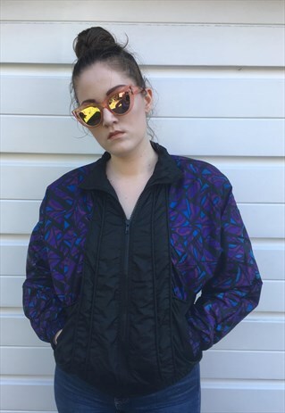 WOMENS VINTAGE 80S JACKET SHELL SUIT COAT FESTIVAL ZIPPER
