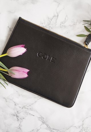 'FRAN' GENUINE LEATHER MAKE-UP BAG - BLACK