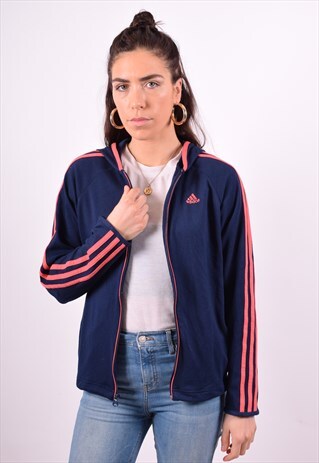 ADIDAS WOMENS VINTAGE HOODIE JACKET MEDIUM BLUE 90'S
