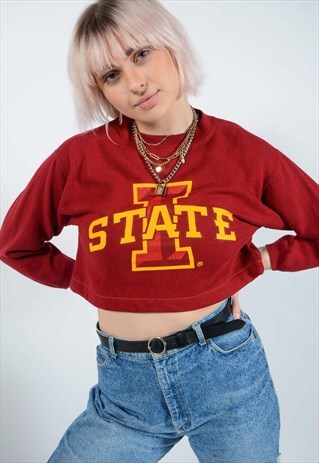REWORKED CROPPED USA SWEATSHIRT IN MAROON.