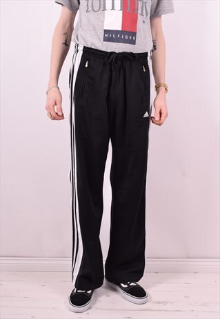 ADIDAS MENS VINTAGE TRACKSUIT TROUSERS W34 L32 BLACK 90'S
