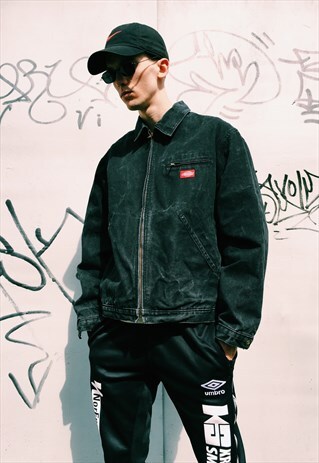 VINTAGE 90S DICKIES FADED GREY STIFF SKATE DENIM JACKET