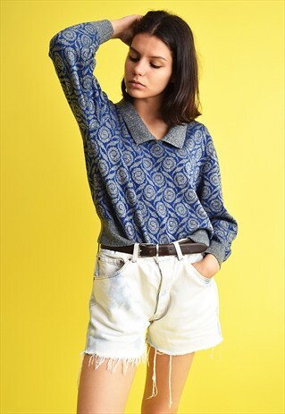 80'S ABSTRACT PATTERN OVERSIZED MOM'S KNIT JUMPER TOP