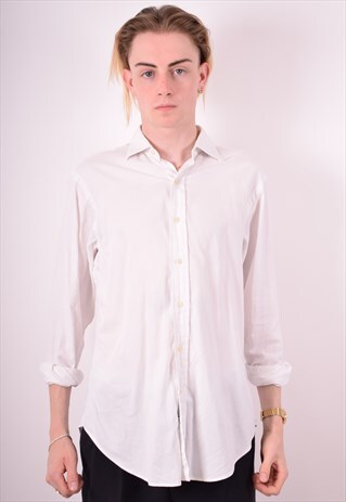 POLO RALPH LAUREN MENS VINTAGE SHIRT MEDIUM WHITE 90S