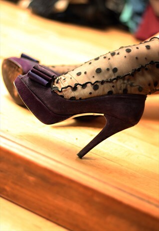 VINTAGE STUART WEITZMAN SUEDE BOW PEEP TOE HIGH HEELS