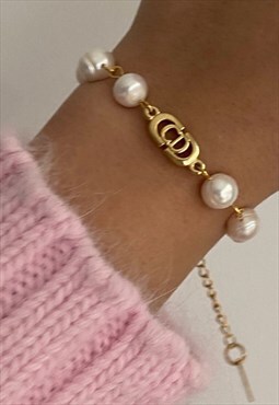 Authentic Mini Dior Pendant- Reworked Pearl bracelet