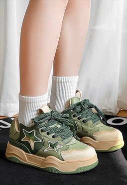 Patchwork sneakers faux leather star applique hightops green