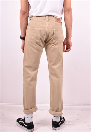 LEVI'S 501 MENS VINTAGE JEANS W30 L34 BEIGE 90'S