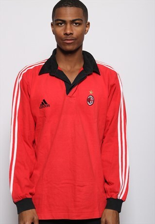 VINTAGE ADIDAS AC MILAN RUGBY SHIRT RED