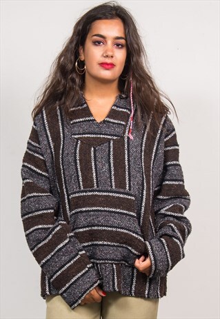 90'S VINTAGE STRIPED GRUNGE FESTIVAL BAJA HOODIE JUMPER