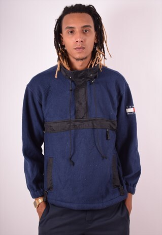 TOMMY HILFIGER MENS VINTAGE FLEECE JUMPER XL NAVY BLUE 90S