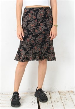 Vintage Women's S Summer Skirt Knee Length Paisley Pattern