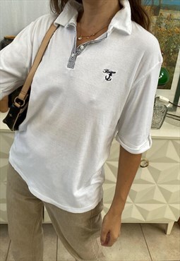 Vintage 90s unisex polo top t-shirt white tee blouse
