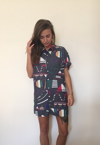 CRAZY PATTERNED VINTAGE RETRO FESTIVAL OVERSIZED SHIRT