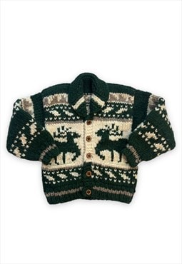 Vintage Cardigan chunky Knit jacket Cowichan wool christmas