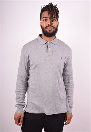 POLO RALPH LAUREN MENS VINTAGE POLO SHIRT LARGE GREY 90S