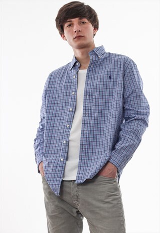 VINTAGE POLO RALPH LAUREN 90S BLUE CHECKED LONG SLEEVE