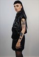 SHINY SLEEVELESS JACKET RUBBER FEEL UTILITY GILET GRUNGE TOP