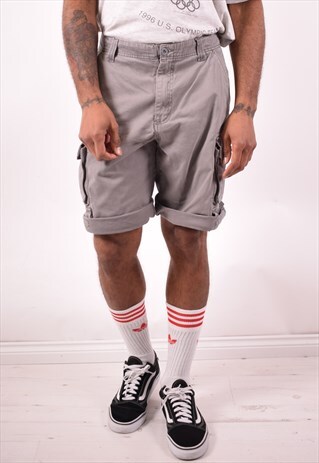 LEE MENS VINTAGE CARGO SHORTS W32 GREY 90S
