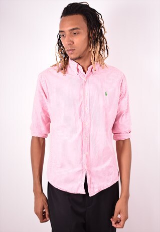 POLO RALPH LAUREN MENS VINTAGE SHIRT MEDIUM PINK CHECK 90S