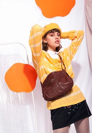VINTAGE LEATHER BAG 80S BROWN SHOULDER BAG