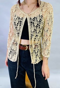 Vintage Size S Mesh Knitted Cardigan in Brown