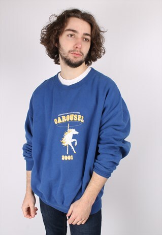 VINTAGE CAROUSEL USA PRINT SWEATSHIRT IN BLUE