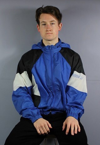VINTAGE NIKE SHELL HOODED WINDBREAKER JACKET IN BLUE WITH PO