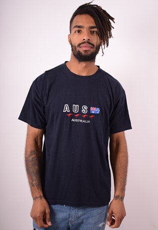 MENS VINTAGE AUSTRALIA T-SHIRT TOP LARGE NAVY BLUE 90S